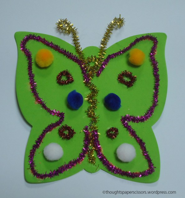 My second sample a butterfly using mainly pipe cleaners and pom poms