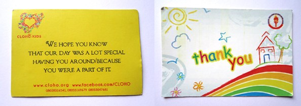 A thank you card from Christ the Light of Our Hope Orphanage