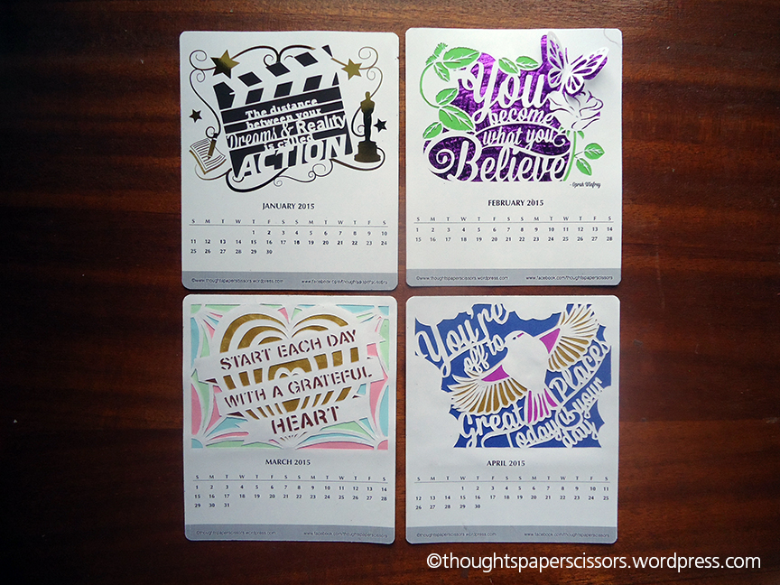 January to April of the 2015 Monthly Calendar Project