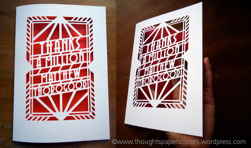 Thank you card for Matthew Thorogood